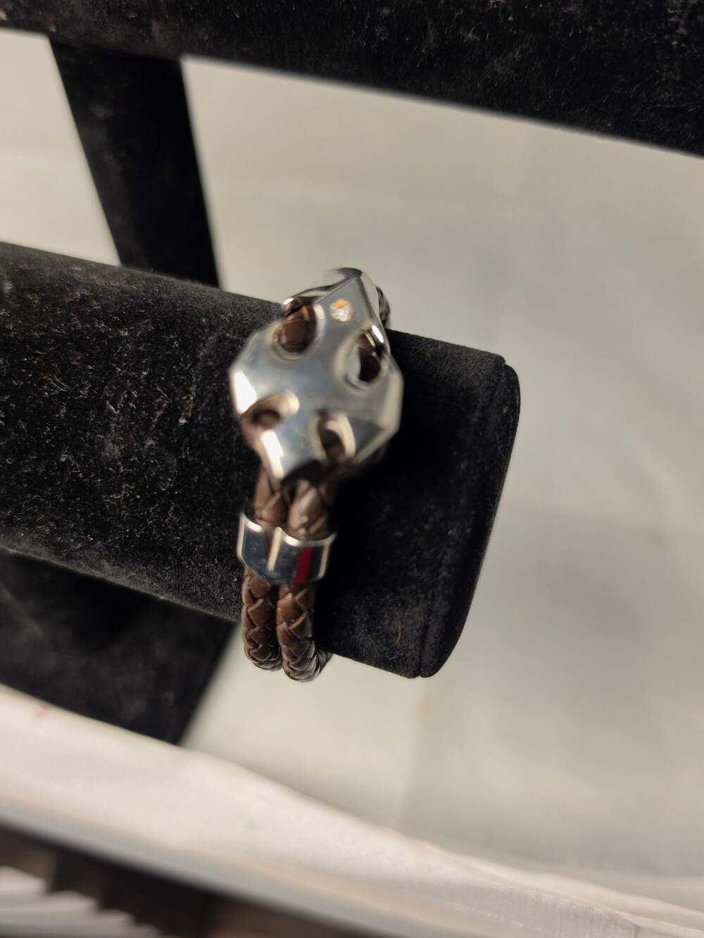 Silver tone and Braided Leather Bracelet
